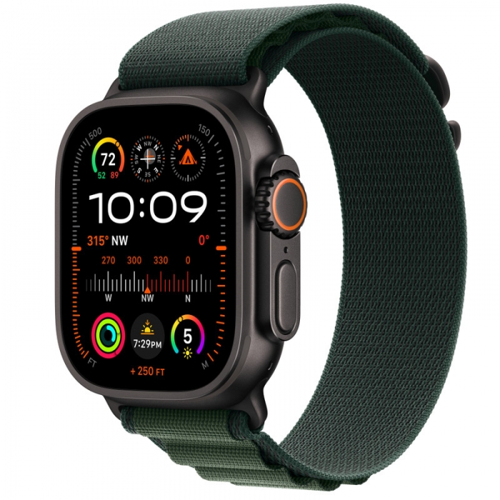 Apple Watch Ultra 2 GPS + Cellular, 49 мм, корпус из чёрного титана, ремешок Alpine зелёного цвета