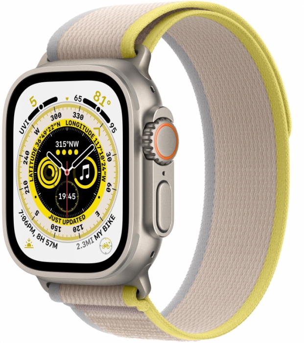 Apple Watch Ultra GPS + Cellular, 49 мм, корпус из титана, ремешок Trail жёлтого/бежевого цвета