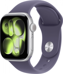 Apple Watch Series 11, 46 мм, корпус из алюминия серебристого цвета, спортивный ремешок цвета «фиолетовый туман»