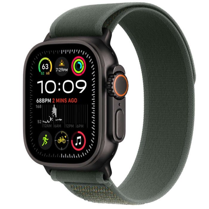 Apple Watch Ultra 2 GPS + Cellular, 49 мм, корпус из чёрного титана, ремешок Trail зелёного цвета